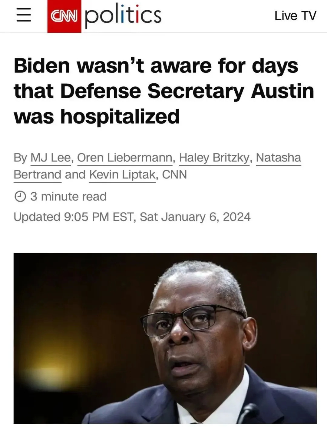 美国总统拜登居然不知道负责美军作战的国防部长奥斯汀住院了